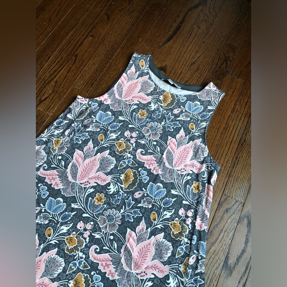 LOFT Women’s M Gray/Blue/Pink Floral Sleeveless Flowing A-Line Sun Dress - EUC! - Picture 2 of 9